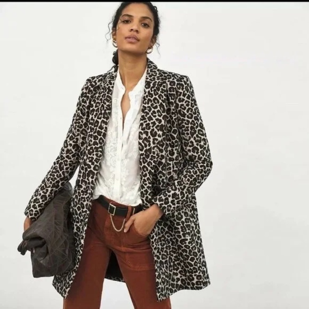 NWT Anthropologie Gianna Leopard Print Double-Breasted Blazer/Coat Sz 2